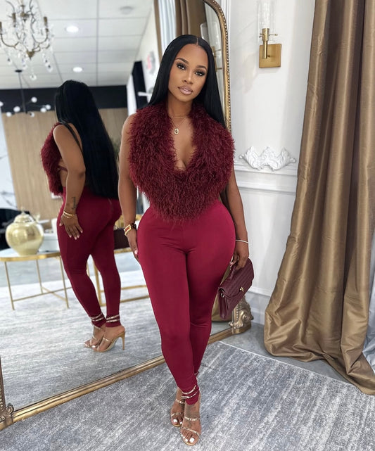 “Feather Me Down” Burgundy 2 Piece Set
