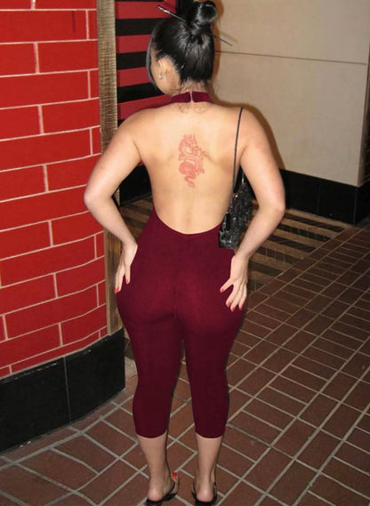 “No Intro” Burgundy Ribbed Romper