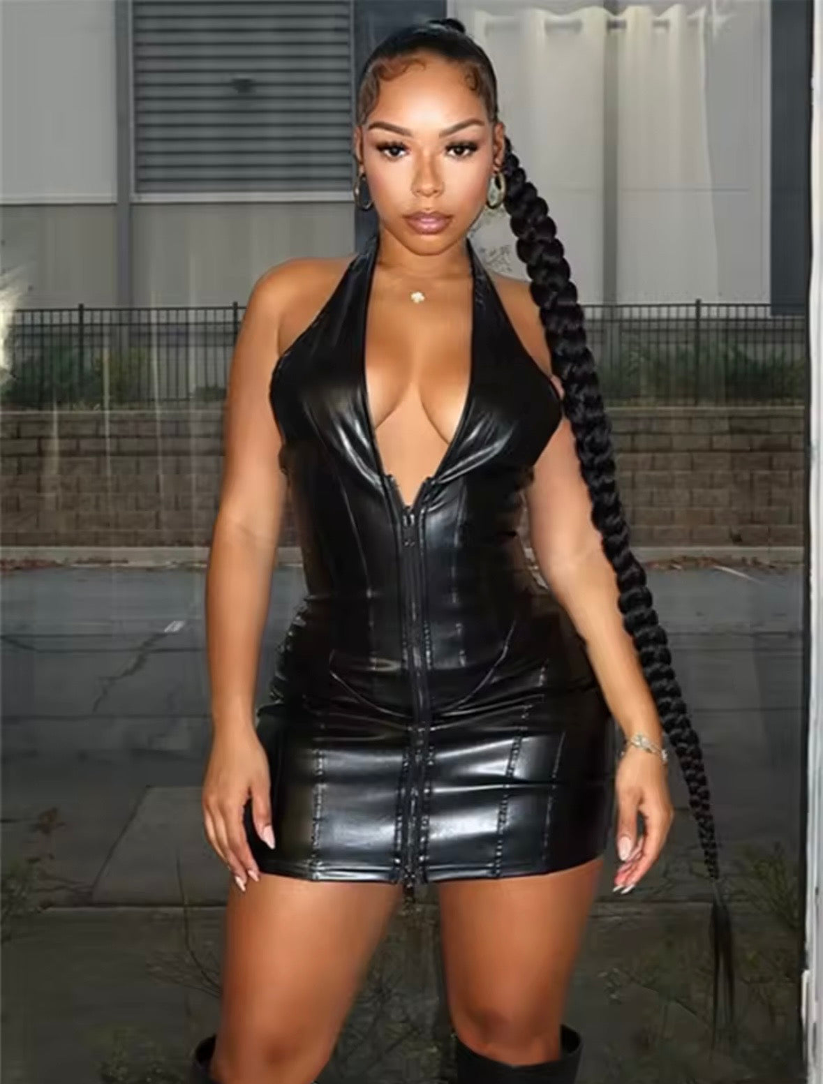 “Harley” Burgundy Leather Dress