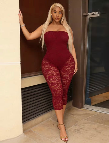 “Lady Lace” Burgundy Romper