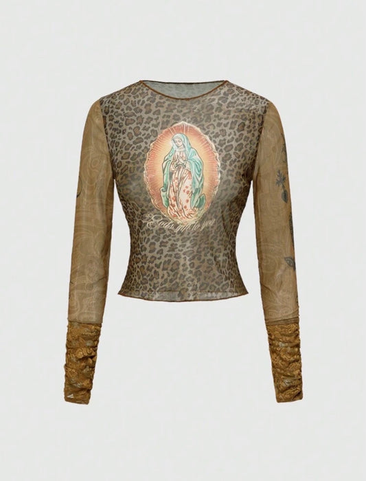 “Leopard English” Mesh Top