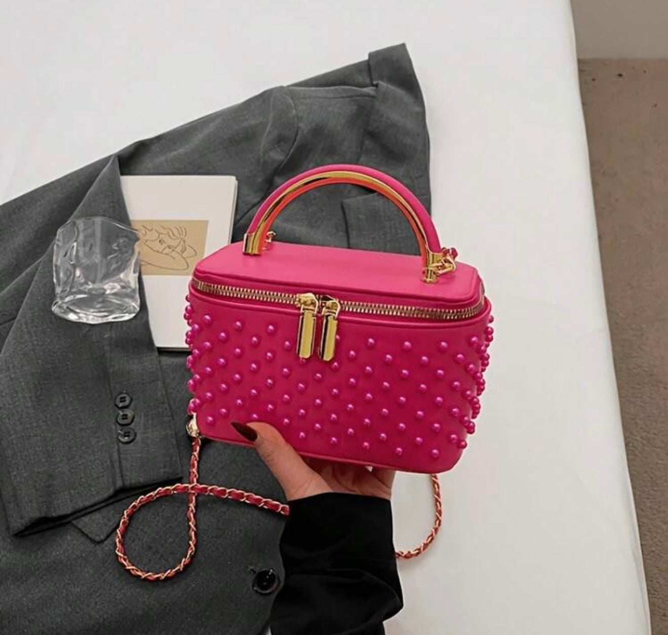 “Pearl Square” Pink Handbag