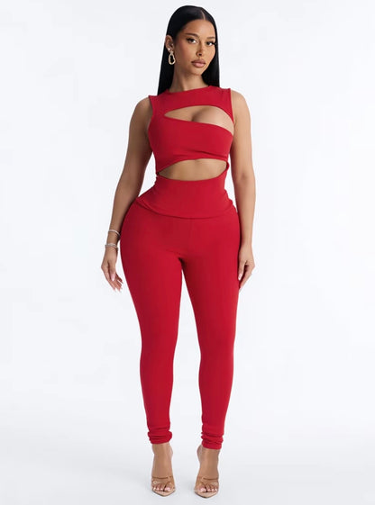 “Cut Above” Red Jumpsuit