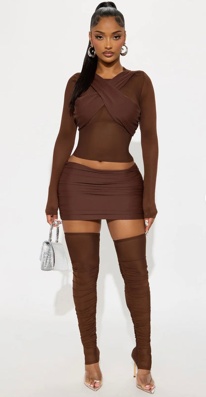“Cross My Heart” Brown 3 Piece Set