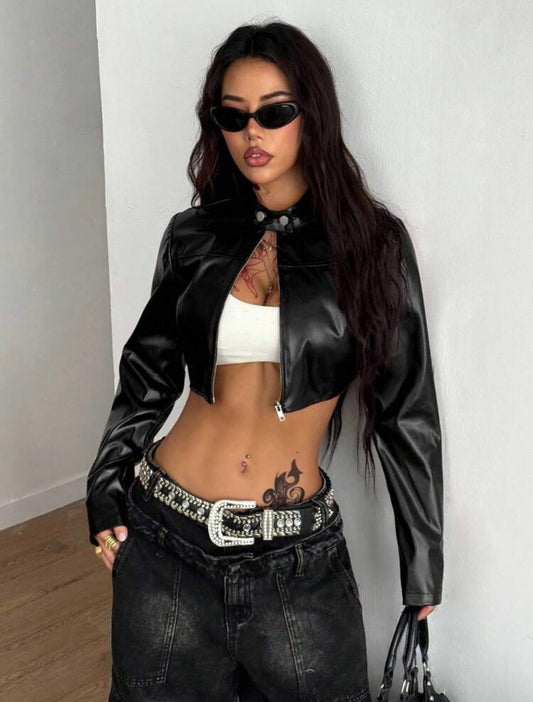 “Nina Eliza” Black Leather Jacket