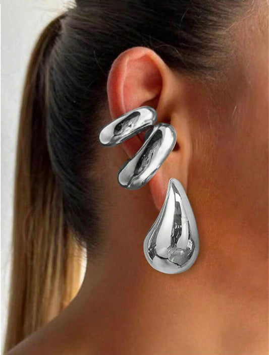 “Double Up Droplet” Silver Earrings