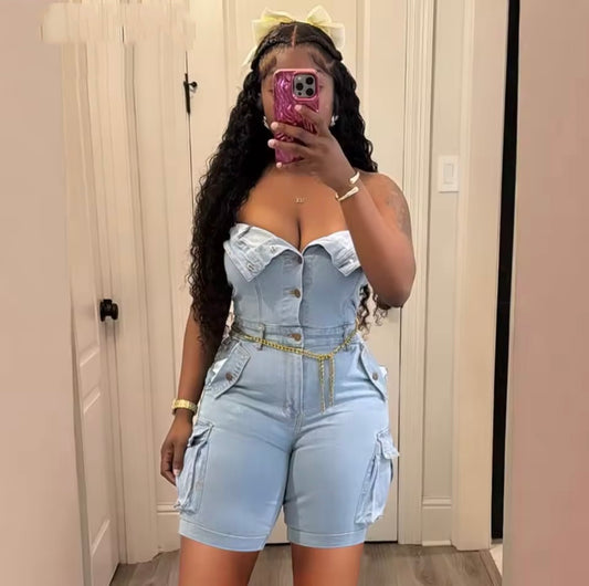 “Stoni” Blue Denim Romper