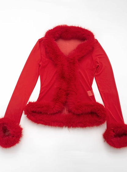 “Plush Persuasion” Red Furr Top
