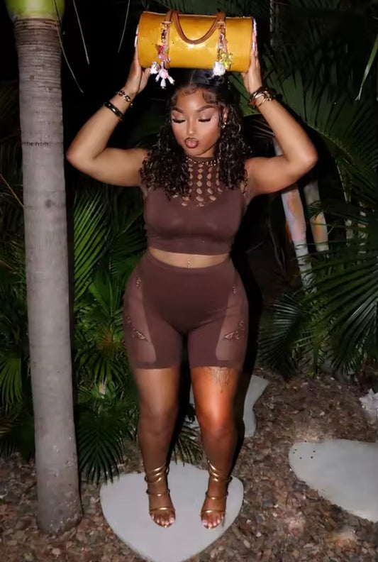 “No Pressure” Brown 2 Piece Set