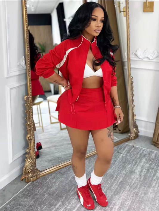 “Wander Windbreaker” Red 2 Piece Set