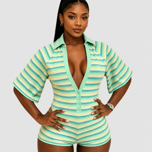 “Cut Deep” Multicolor Ribbed Romper