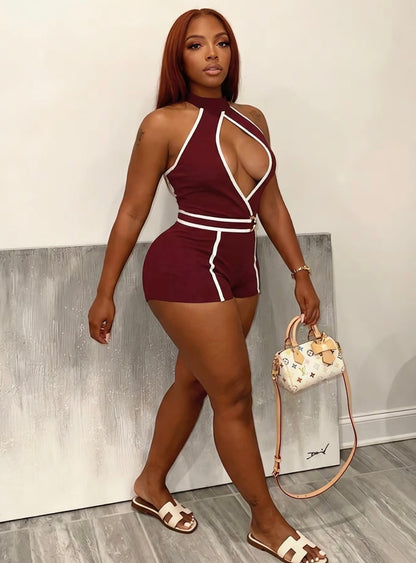 “Burmese” Burgundy Romper