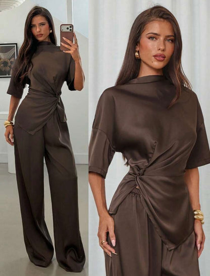 “Sincere Silks” Brown 2 Piece Set