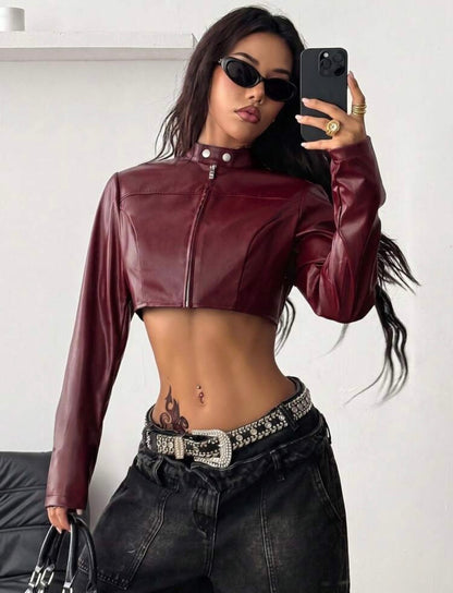 “Nina Eliza” Burgundy Leather Jacket