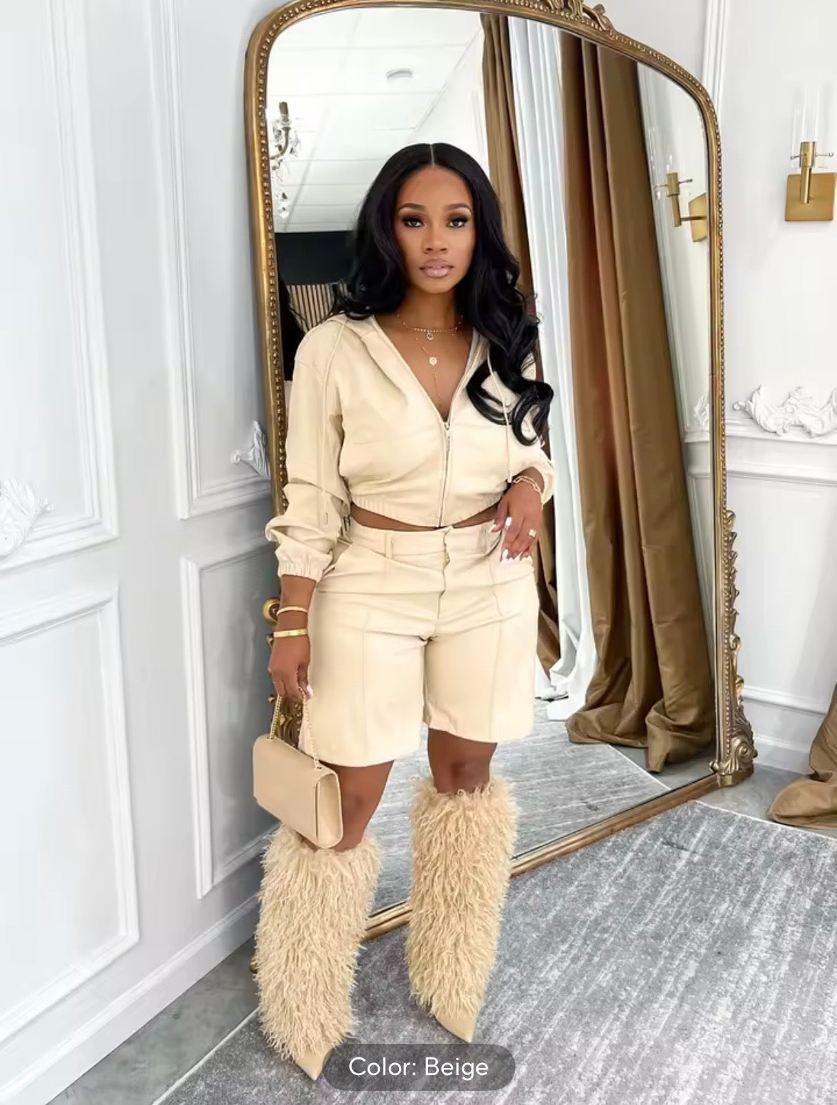 “London” Nude Leather 2 Piece Set