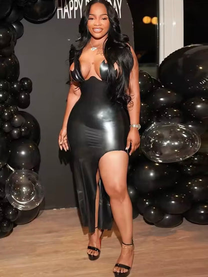 “She Devil” Black Leather Dress