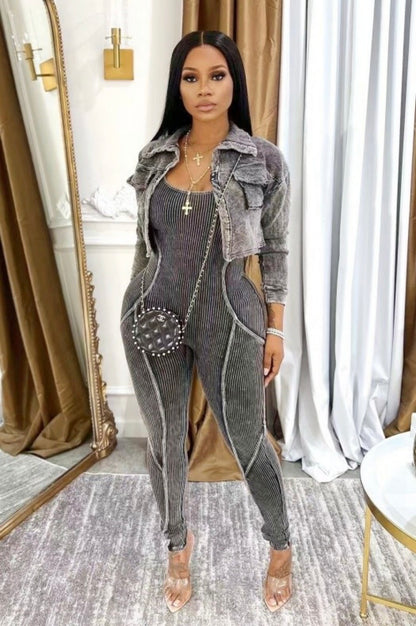 “Ribbed and Ready” Red Jumpsuit Set