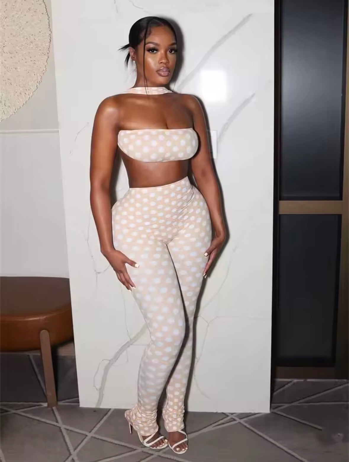 “Polka Luxe” Nude 2 Piece Set