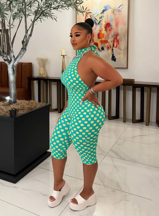 “Polka Pretty” Green Romper