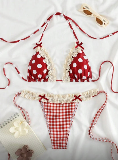 “Polka Lace” Red 2 Piece Swimsuit