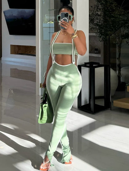 “Figure 8” Green Ribbed Pants Set