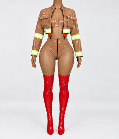 “Ring The Alarm” Brown 4 Piece Costume Set