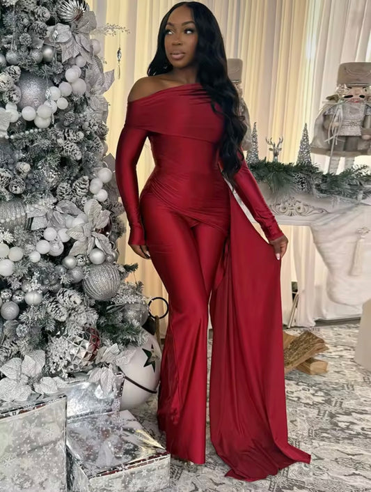 “Swan” Wine Red Jumpsuit