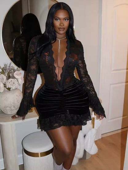 “Lindsey Lace” Black Dress