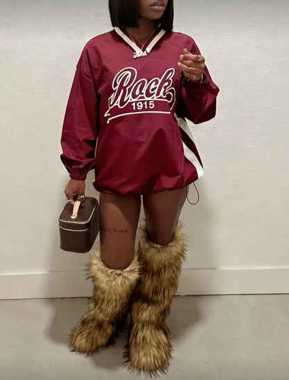 “Windbreaker Jersey” Burgundy Top