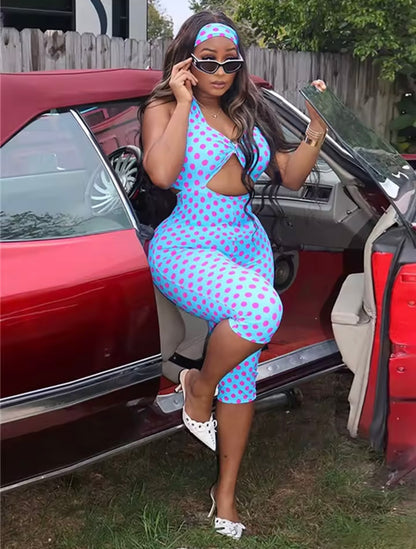 “Prissy Polka” Blue Romper