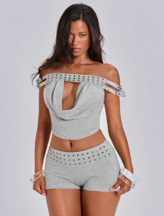 “Studded & Spoiled” Grey 2 Piece Set