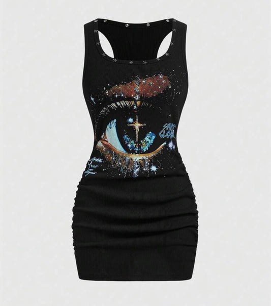 “Open Your Eyes” Black Tank Top Dress