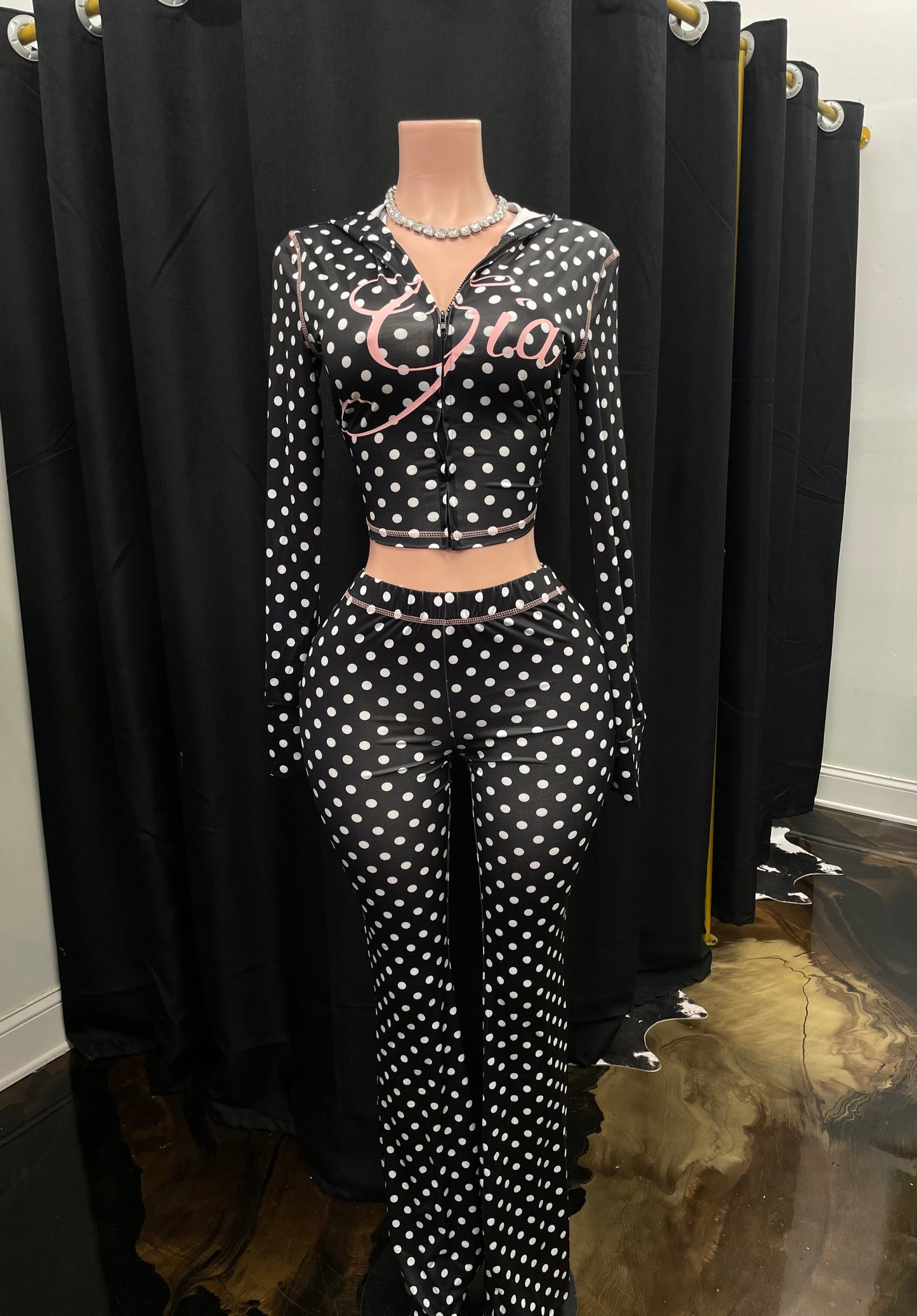 “Gia Is Me” Black Polka 2 Piece Set