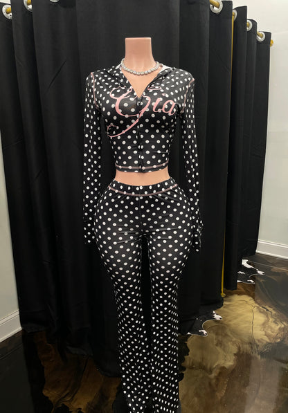“Gia Is Me” Black Polka 2 Piece Set