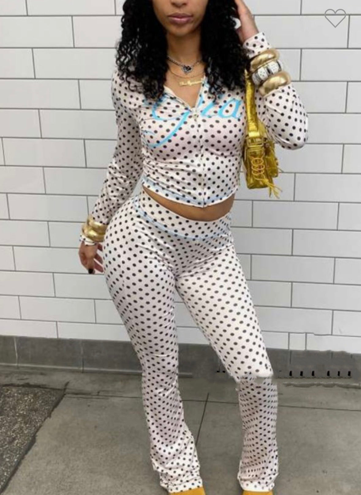 “Gia Is Me” White Polka 2 Piece Set