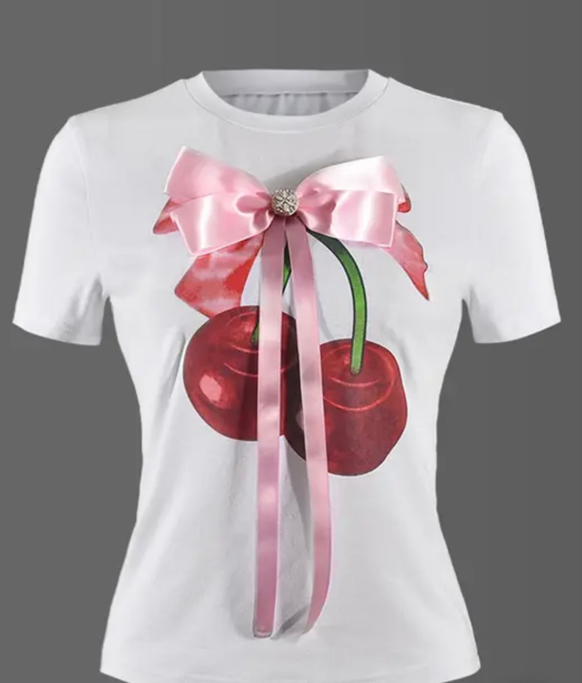 “3D Cherry Tie” White Top