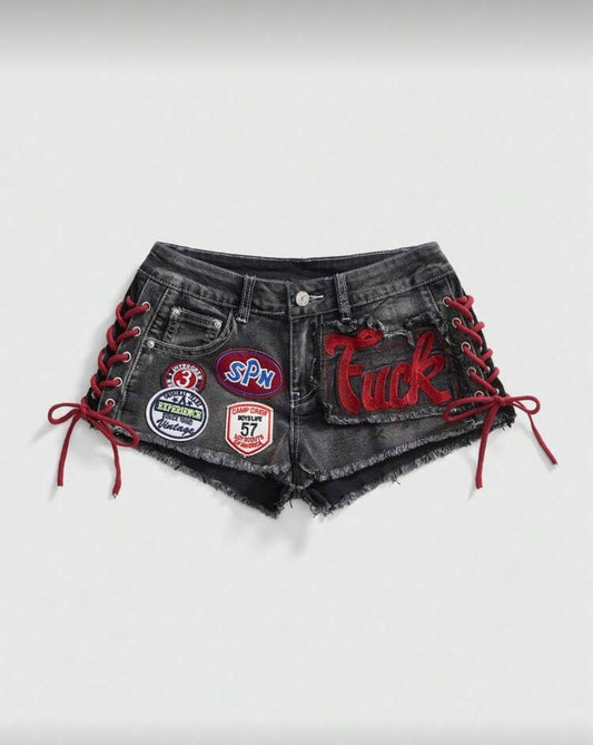 “Flick It” Black Denim Shorts