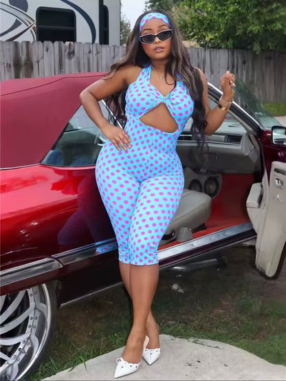“Prissy Polka” Blue Romper