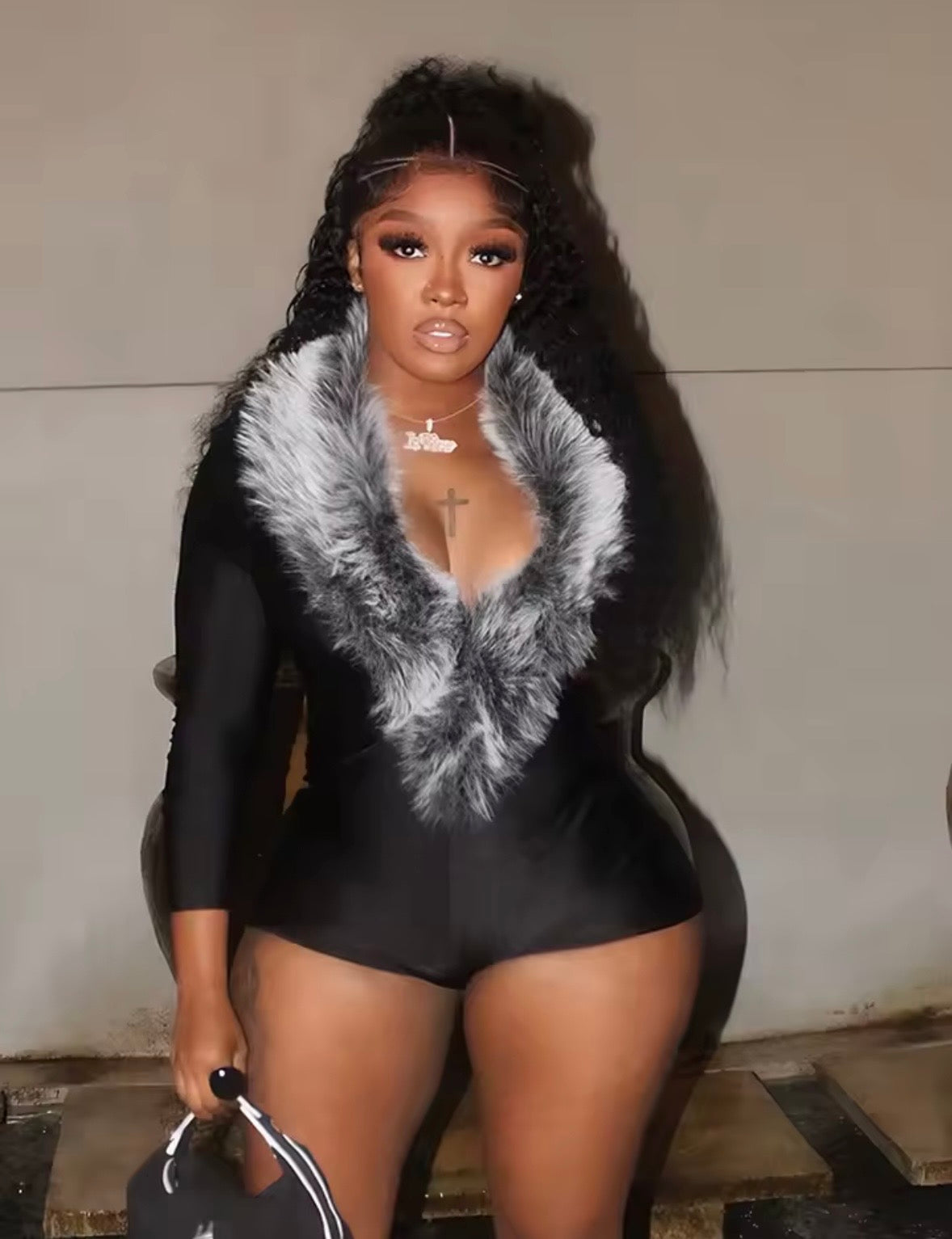 “Minority Furr” Black Romper