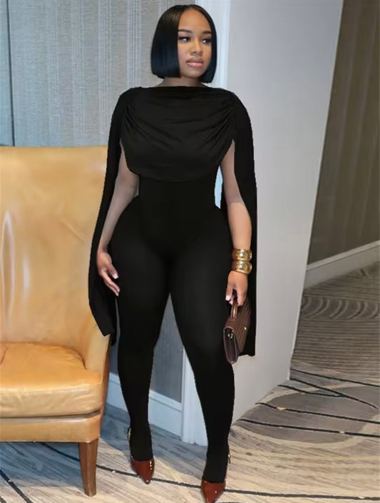 “Casey Cape” Black Jumpsuit