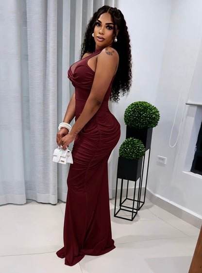 “Private Affair” Burgundy Dress
