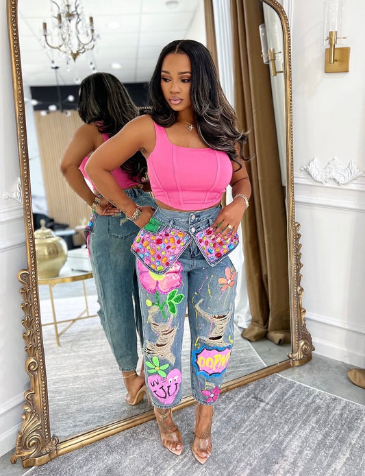 “Spring Bloom” Blue Jean Pants