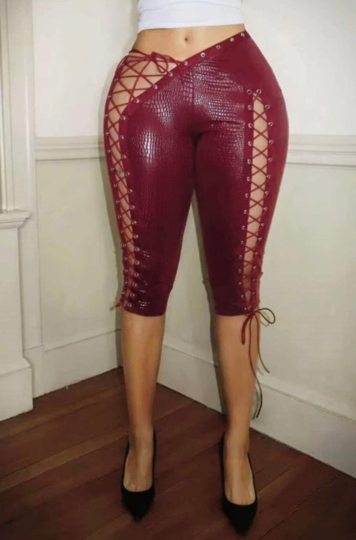 “Tied Down” Burgundy Capri Shorts