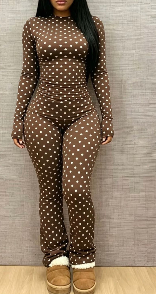 “Prissy Polka” Brown 2 Piece Set