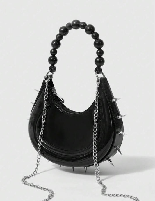 “Pearl Spiked” Black Handbag