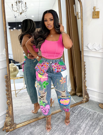 “Spring Bloom” Blue Jean Pants
