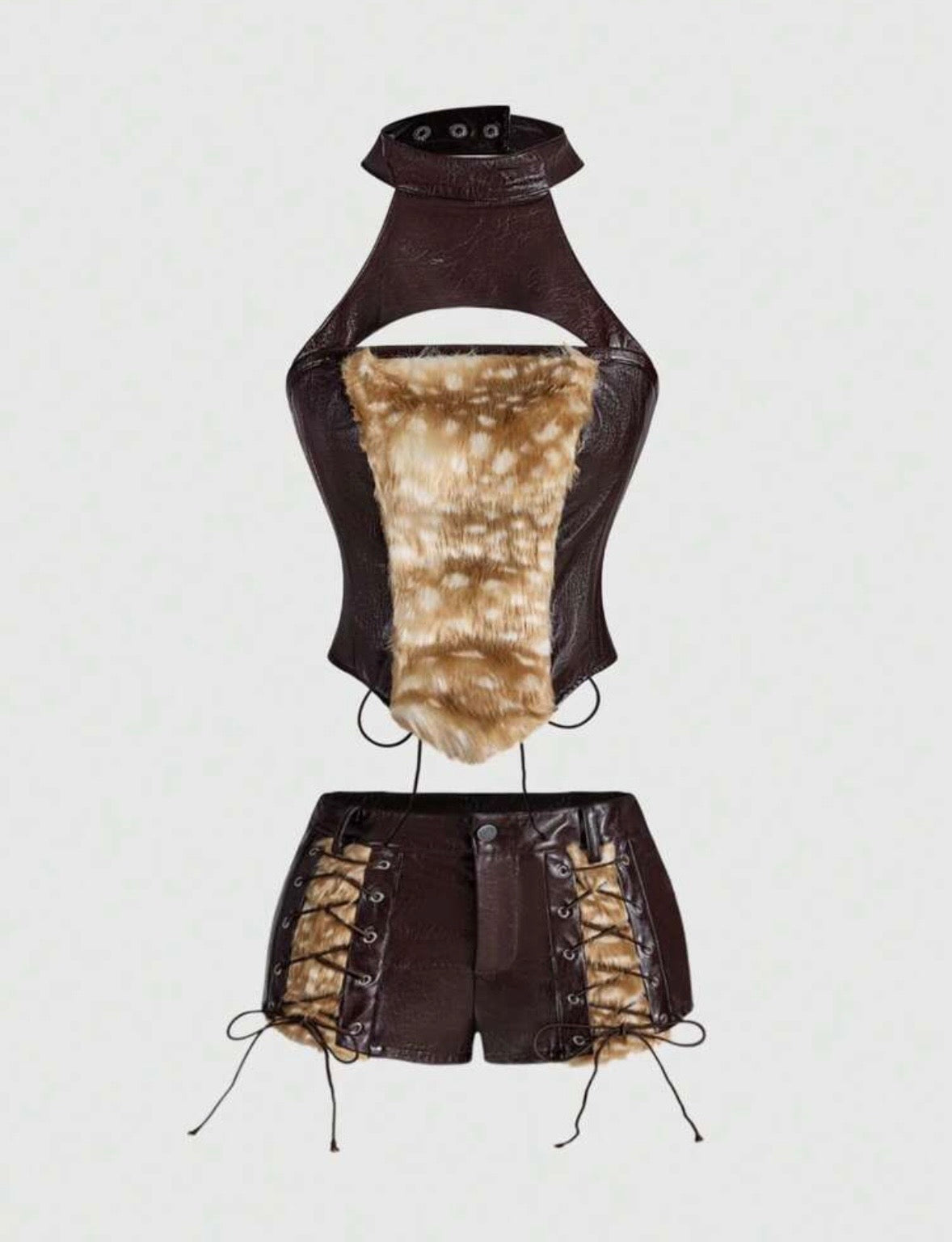 “Lizzo Leather” Furr Brown 2 Piece Set