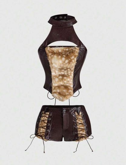 “Lizzo Leather” Furr Brown 2 Piece Set