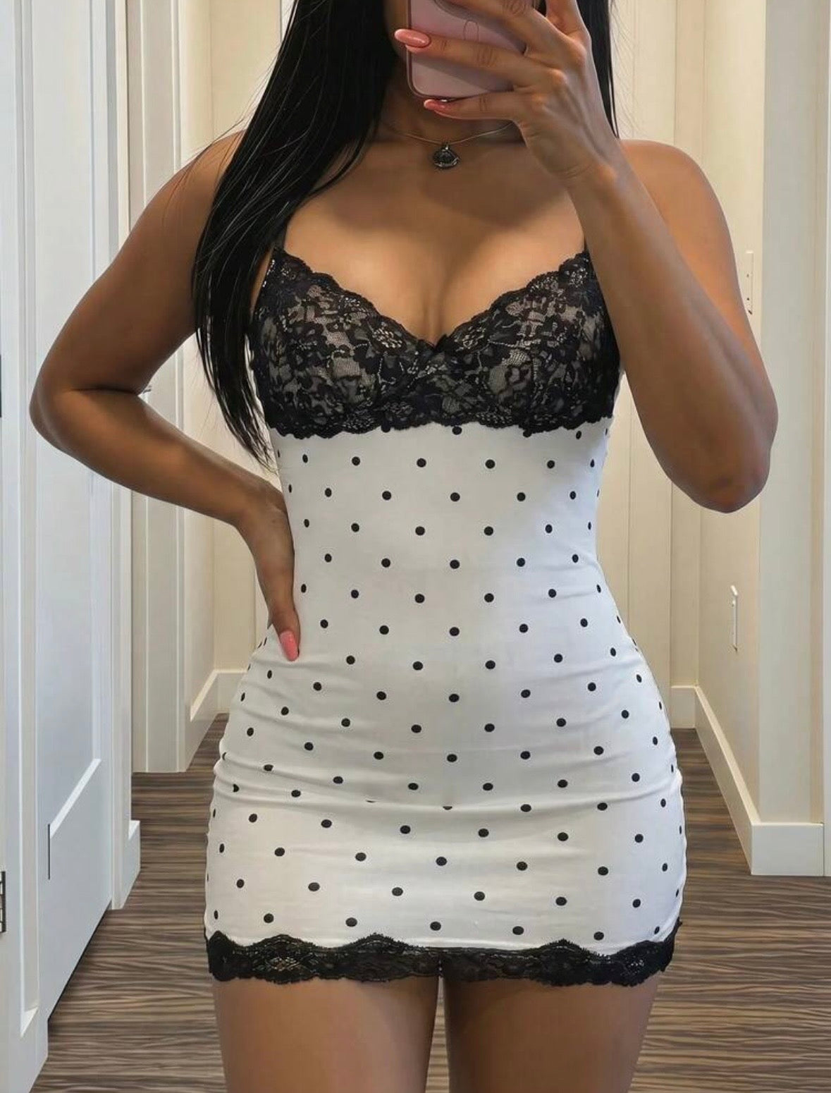 “Lace Love” White Polka Dot Dress