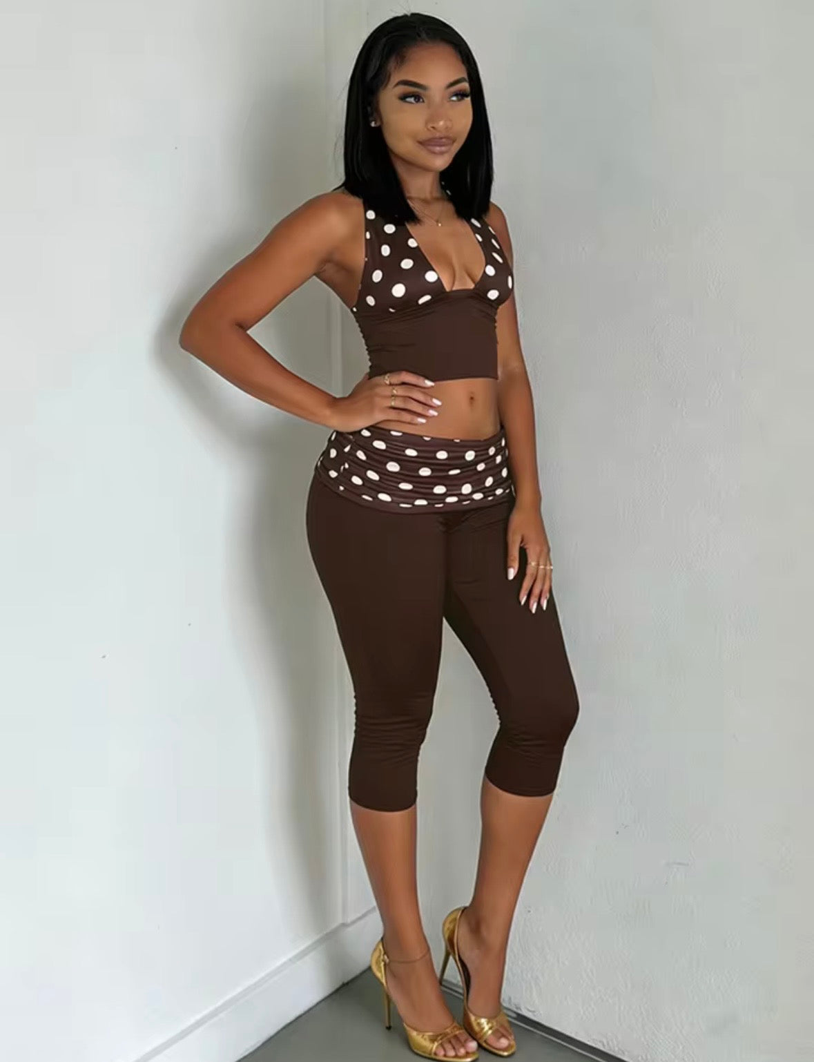 “Playa Polka” Brown 2 Piece Set